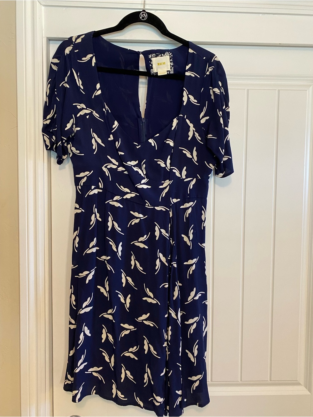 Anthropologie Maeve Navy Midi Dress with Cream Leaf Print